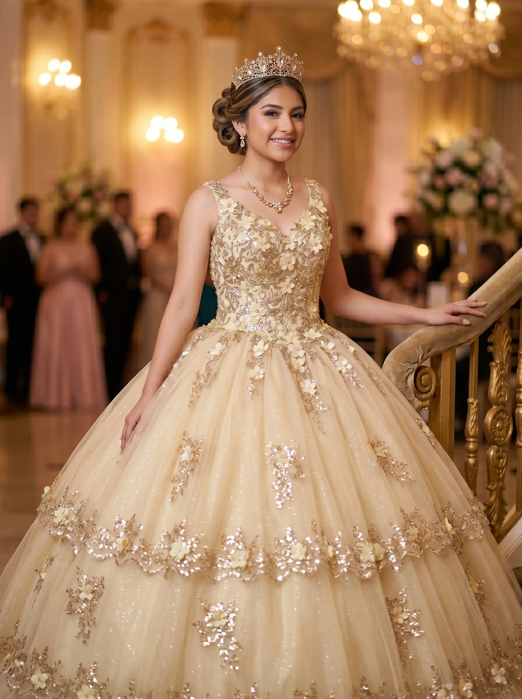 Champagne Gold Ballroom on model