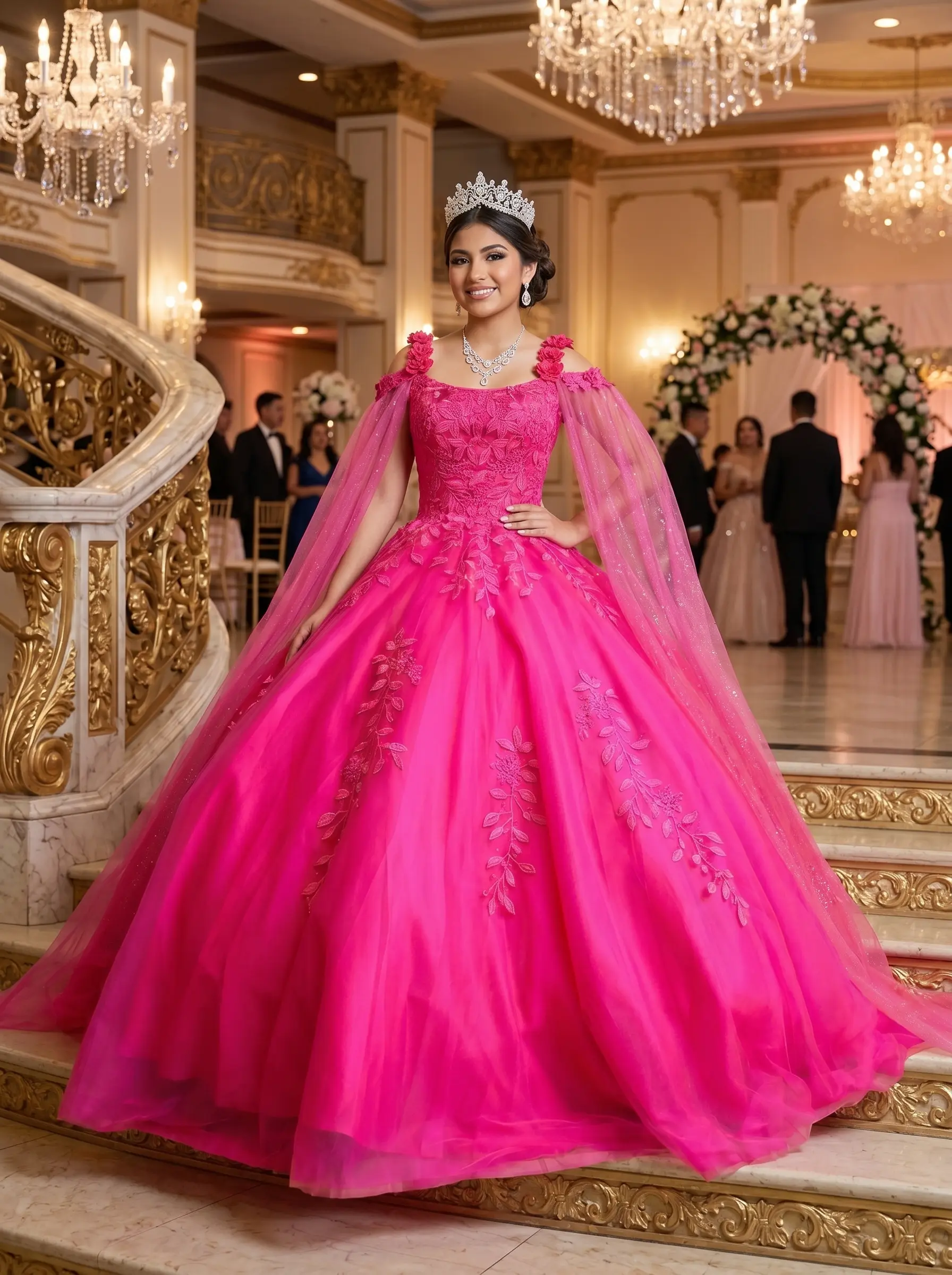 Hot Pink Ballgown on model