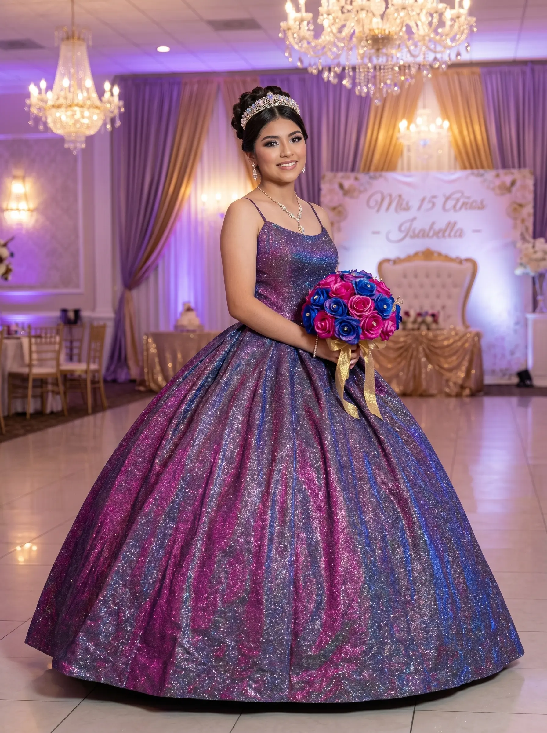 Magenta Blue Ballroom on model